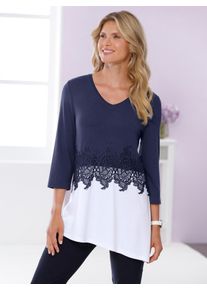Classic Basics Damen 3/4-Arm-Shirt "3/4-Arm-Shirt", blau, Gr. 50, gemustert, mehrfarbig, 95% Viskose, 5% Elasthan, Spitze:100% Polyester, Shirts