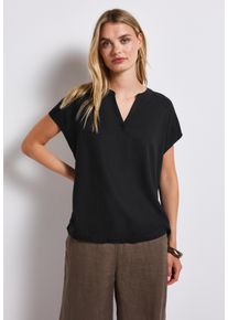 Street One Damen Kurzarmbluse, schwarz, casual, Gr. 36, unifarben, Web, Obermaterial: 100% Viskose, Blusen, Split Neck