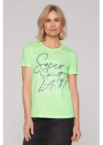 SOCCX Damen Rundhalsshirt, grün, casual, Gr. M, bedruckt, Material: 100% Baumwolle, Shirts, mit Pailletten-Schriftzug