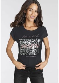 Laura Scott Damen T-Shirt, schwarz, feminin, Gr. 40, bedruckt, Single Jersey, Obermaterial: 95% Viskose, 5% Elasthan, Shirts, figurumspielende