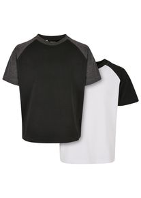 Urban Classics Jungen T-Shirt "Urban Classics Herren Boys Raglan Contrast Tee 2-Pack", weiß, casual, Gr. 134, mehrfarbig, 100% Baumwolle, Shirts
