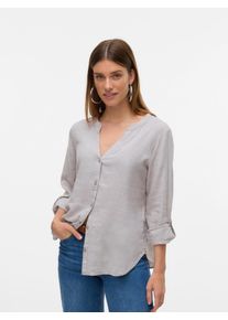 Véro Moda VERO MODA Damen Langarmbluse "VMLINN LS V-NECK SHIRT WVN NOOS", grau, modisch, Gr. XL, meliert, Web, Obermaterial: 55% Leinen, 45% Viskose, Blusen