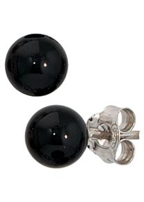 Jobo Damen Paar Ohrstecker, Silber 925 (Sterlingsilber), silber, Silber 925 (Sterlingsilber), Ohrringe, rund 925 Silber mit Onyx