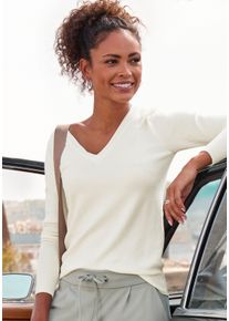 Vivance Damen V-Ausschnitt-Pullover, beige, casual, Gr. 32, unifarben, Feinstrick, Obermaterial: 83% Viskose, 15% Polyamid, 2% Elasthan, Pullover, in