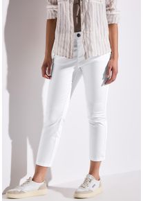 Street One Damen 7/8-Hose, weiß, casual, Gr. 46, unifarben mit Farbeinsatz, Web, 97% Baumwolle, 3% Elasthan, Hosen, 4-Pocket Style