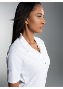 TRIGEMA Damen Poloshirt "TRIGEMA Poloshirt aus Baumwolle mit Kristallsteinen", weiß, Basic, Gr. S, 100% Baumwolle, Shirts