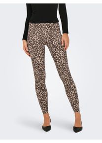 Only Damen Leggings "ONLLIVE LOVE AOP LEGGINGS JRS NOOS", braun, modisch, Gr. XS, bedruckt, animal-print, Jersey, Obermaterial: 95% Baumwolle, 5%