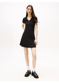 Tommy Jeans Damen Polokleid "TJW F&F RIB POLO DRESS EXT", schwarz, casual, Gr. XXL, unifarben, Jersey, Obermaterial: 95% Baumwolle, 5% Elasthan,