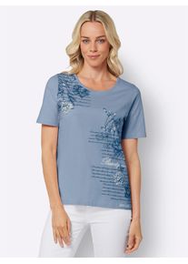 Classic Basics Damen Kurzarmshirt "Shirt", blau, Gr. 52, geblümt, gemustert, 100% Baumwolle, Shirts