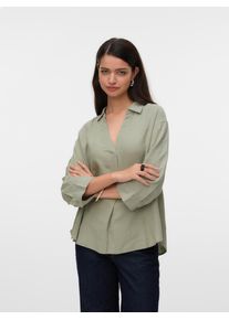 Véro Moda VERO MODA Damen Shirtbluse "VMLINN 3/4 TOP WVN GA NOOS", grün, modisch, Gr. XL, unifarben, Web, Obermaterial: 55% Leinen, 45% Viskose, Blusen