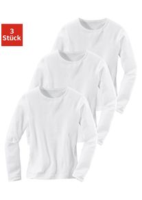 H.I.S. H.I.S Kinder Langarmshirt, Gr. 104, weiß, Feinripp, Obermaterial: 100% Baumwolle, unifarben, Basic, Shirts, in Rippenqualität
