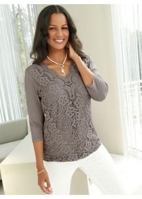 Lady Damen Spitzenshirt "Shirt", grau, Gr. 38, geblümt, gemustert, unifarben, 95% Viskose, 5% Elasthan, Netzware:10% Elasthan, 90% Polyester,