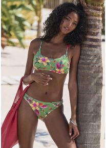 Lascana Damen Bikini-Hose "Malia"salbei, pink bedruckt, Gr. 34, bedruckt, floral, Microfaser, Polyamid, Microfaser, Badehosen, mit normalem Schnitt