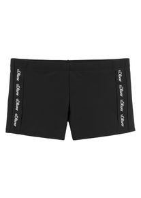 s.Oliver Herren Boxer-Badehose, schwarz, Gr. 4, unifarben, Recycling-Polyamid, Badehosen, mit Markenschriftzügen