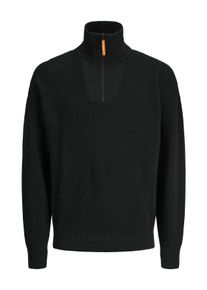 Jack & Jones JACK & JONES Herren Troyer "JCOOUTDOOR KNIT HALF ZIP HIGH NECK SN", schwarz, modisch, Gr. S, unifarben, Strick, Obermaterial: 80% Baumwolle, 20%