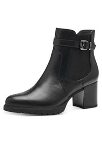 Tamaris Damen Stiefelette, Gr. 36, schwarz, Leder, Lederimitat, Elastischer Einsatz, unifarben, klassisch, Schuhe, mit trendiger Zierschnalle am