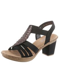 Rieker Damen Sandalette, Gr. 40, schwarz, Nubuklederimitat, unifarben, elegant, Schuhe, Sommerschuh, Sandale, Plateauabsatz, mit Strass-Steinchen
