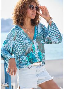Buffalo Damen Fledermausshirt, blau, modisch, Gr. 32, bedruckt, animal-print, Jersey, Obermaterial: 100% Viskose, Shirts, mit Animaldruck, lockere