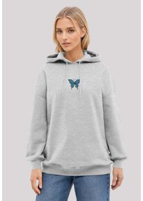 F4NT4STIC Damen Kapuzenpullover "Butterfly bestickt", grau, casual, Gr. S, Obermaterial: 80% Baumwolle, 20% Polyester, Pullover, bestickt, Premium