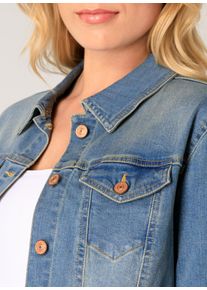 Base Level Damen Jeansjacke "BA-YAMIL", blau, casual, Gr. 44, leichte Abriebeffekte, Obermaterial: 98% Baumwolle, 2% Elasthan, Jacken