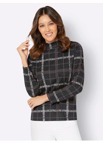 Classic Basics Damen Stehkragenshirt "Stehkragen-Shirt", schwarz, Gr. 44, gemustert, kariert, mehrfarbig, 100% Baumwolle, Shirts