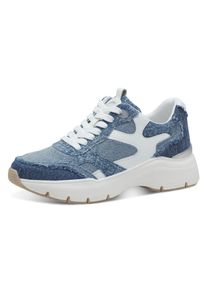 Tamaris Damen Keilsneaker, Gr. 36, blau, Textil, Lederimitat, kontrastfarbene Details, sportlich, Schuhe, Plateaus, Freizeitschuh, Schnürschuh mit