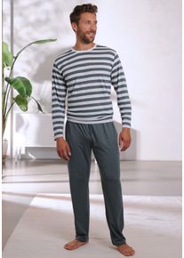 H.I.S. H.I.S Herren Pyjama, Gr. 52, grün, Jersey, Obermaterial: 60% Baumwolle, 40% Polyester, gestreift, Basic, Homewear-Sets, Schlafanzug mit garngefärbten