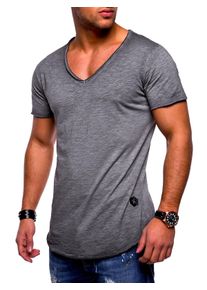 behype Herren T-Shirt "NUKE", grau, casual, Gr. XXL, unifarben, 100% Baumwolle, Shirts, mit V-Ausschnitt