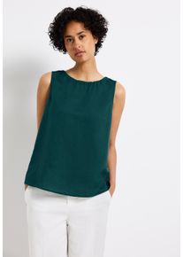 Street One Damen Blusentopschwarz garden grün, casual, Gr. 42, unifarben, Web, 60% Leinen, 40% Baumwolle, Blusen, mit Schlitz im Nacken