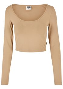 Urban Classics Damen Longsleeve "Urban Classics Damen Ladies Organic Wide Neck Cropped Longsleeve", beige, klassisch, Gr. XL, unifarben, 95%