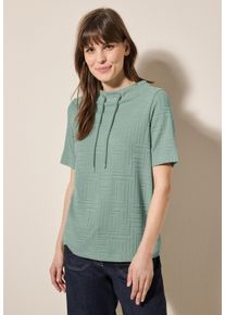 Cecil Damen T-Shirtmatcha grün, casual, Gr. M, Jacquardmuster, Stoff, 67% Polyester, 30% Viskose, 3% Elasthan, Shirts, mit Tunnelzugband am Kragen