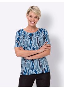 Classic Basics Damen Rundhalsshirt "Rundhals-Shirt", blau, Gr. 44, gemustert, mehrfarbig, 100% Baumwolle, Shirts