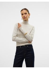 Véro Moda VERO MODA Damen Rollkragenpullover "VMHAPPYSHINE LS ROLLNECK PULLOVER BOO", beige, modisch, Gr. M, glänzend, Strick, Obermaterial: 40% Viskose, 31%
