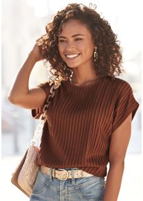 Lascana Damen Kurzarmshirt, braun, casual, Gr. 36, unifarben, Jersey, Obermaterial: 62% Polyester, 33% Viskose, 5% Elasthan, Shirts, mit