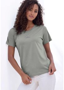 Damen T-Shirt "mit dezentem Logoprint vorn", blau, casual, Gr. L, Copenhagen Studios, unifarben, Single Jersey, Obermaterial: 100% Baumwolle, Shirts,