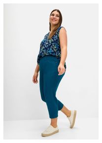 sheego Damen 7/8-Hose "Große Größen", blau, casual, Gr. 46, unifarben, Obermaterial: 98% Baumwolle, 2% Elasthan, Hosen, mit Gummibund, aus