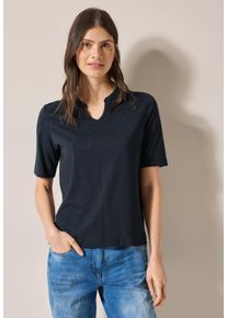 Cecil Damen T-Shirt, blau, casual, Gr. S, unifarben, Web, Stoff, 50% Modal, 50% Baumwolle, Shirts, mit geschlitztem Rundhalsausschnitt
