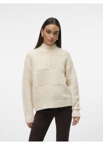 Véro Moda VERO MODA Damen Strickpullover "VMMOON LS HIGHNECK PULLOVER GA BF", beige, modisch, Gr. L, unifarben, Strick, Obermaterial: 100% Polyester, Pullover