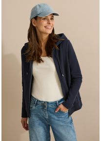 Cecil Damen Cardigan, blau, casual, Gr. M, unifarben, Web, 73% Baumwolle, 19% Polyester, 7% Viskose, 1% Elasthan, Strickjacken, mit Kapuze mit