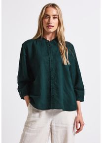 Street One Damen Rüschenbluseschwarz garden grün, casual, Gr. 44, unifarben, Web, 60% Leinen, 40% Baumwolle, Blusen, farbig