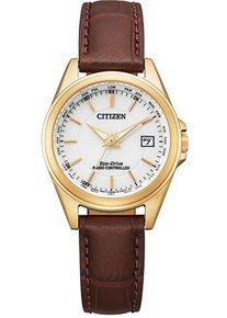Citizen Damen Funkuhr, braun, Armbanduhren, Armbanduhr, Damenuhr, Solar, Lederarmband, Saphirglas, Datum
