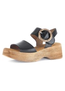 Gabor Damen Sandalette, Gr. 38, schwarz, Nappaleder, unifarben, modisch, Schuhe, Sommerschuh, Riemchensandale mit Plateau in Holzoptik