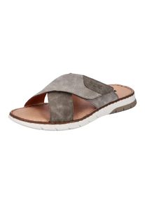 Rieker Herren Pantolette, Gr. 42, grau, Lederimitat, used, Basic, Schuhe, Sommerschuh, Schlappen, Klettschuh, mit Klettriemchen