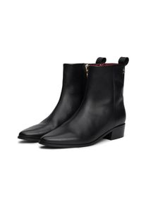 Tommy Hilfiger Damen Stiefelette "LOW COWBOY FLAT LEATHER", Gr. 36, schwarz, Leder, unifarben, klassisch, Schuhe, Basic, Blockabsatz, Businesschuh in