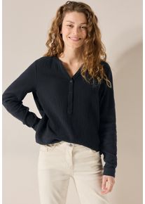 Cecil Damen Langarmbluse, schwarz, casual, Gr. L, unifarben, Web, 100% Baumwolle, Blusen, aus reiner Baumwolle