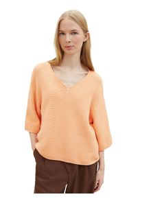 Tom Tailor Damen V-Ausschnitt-Pullover, rot, casual, Gr. XXXL, Obermaterial: 100% Baumwolle, Pullover, mit Drop-Shoulder