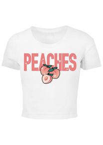 MISS TEE Herren Kurzarmshirt "Miss Tee Damen Peaches Cropped Tee", weiß, casual, Gr. XL, unifarben, 100% Baumwolle, Shirts