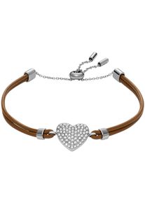 Fossil Damen Armband "SADIE, Herz, JF04675040", Edelstahl-Leder, braun, Edelstahl, Leder, Armbänder