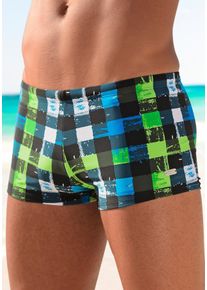 Buffalo Herren Boxer-Badehose, schwarz, Gr. 5, kariert, Polyamid, Badehosen, in trendiger Karo-Optik