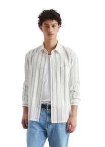Marc O'Polo Herren Langarmhemd "aus Bio-Baumwoll-Popeline", weiß, Gr. L, MARC O'POLO DENIM, gestreift, Obermaterial: 100% Baumwolle, Hemden
